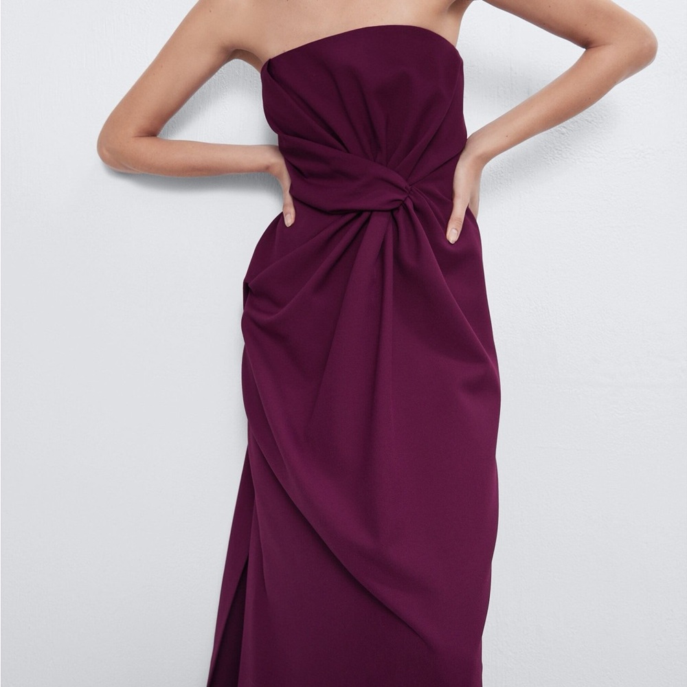 Zara draped midi bustier dress | Size Small S | Women’s midi purple dress